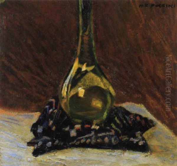 Natura Morta Con Vaso Verde Oil Painting by Mario Puccini