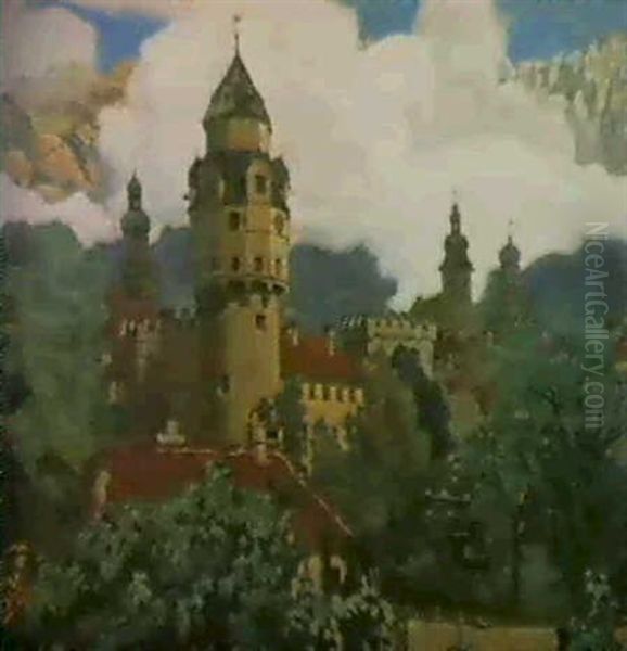 Blick Auf Den Munzturm In Hall In Tirol Oil Painting by Erwin Puchinger