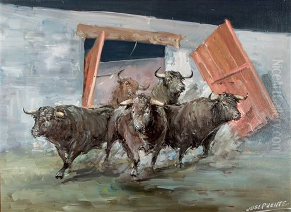 Saliendo Del Chiquero Oil Painting by Jose Puente