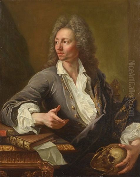 Portrait De Gentilhomme Meditant Sur Un Crane Oil Painting by Francois Puget