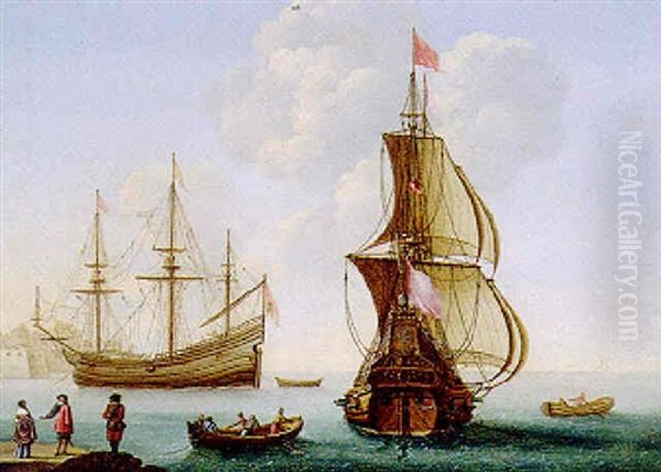 Marine Avec Vaisseaux De Haut-bord Au Mouillage Oil Painting by Francois Puget