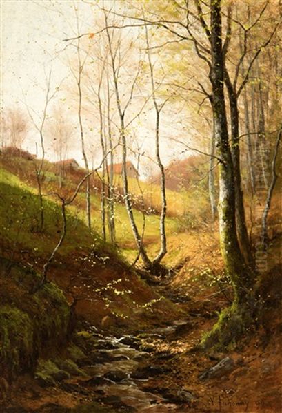 Waldstuck Mit Bachlauf Bei Baden-baden Oil Painting by Victor Puhonny