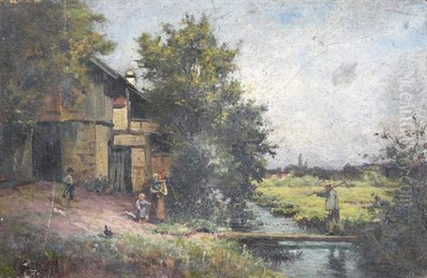 A La Ferme Oil Painting by Victor Puhonny