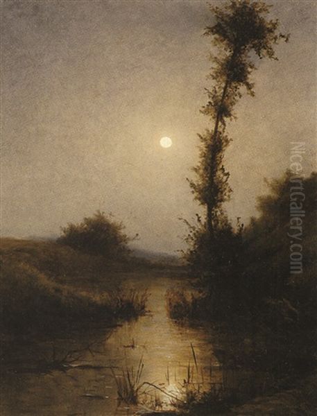 Paysage Nocturne Oil Painting by Victor Puhonny