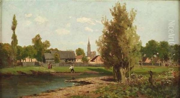 Blick Uber Flusauen Auf Strasburg Oil Painting by Victor Puhonny