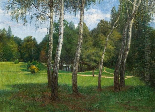 Park Landscape Oil Painting by Hans Puehringer