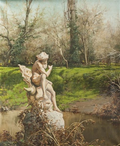 Paisaje Con Escultura Oil Painting by Domingo Puig Y Sauret