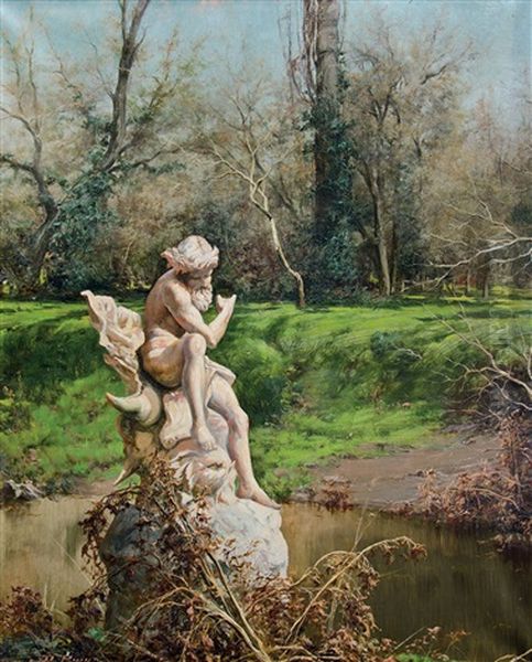 Paisaje Con Escultura Oil Painting by Domingo Puig Y Sauret