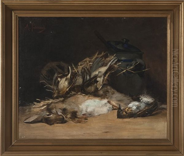 Stilleben Med Hare Och Faglar Oil Painting by Alfred Puissant