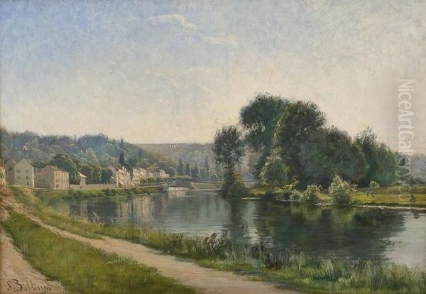 Riverbank In Southern Europe Oil Painting by Sigrid Bolling