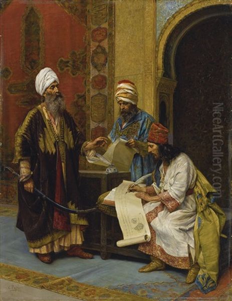 Visiting The Scribe Oil Painting by Clemente Pujol de Gustavino