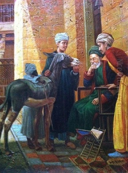 Entretien Devant Un Monument Oriental Oil Painting by Clemente Pujol de Gustavino