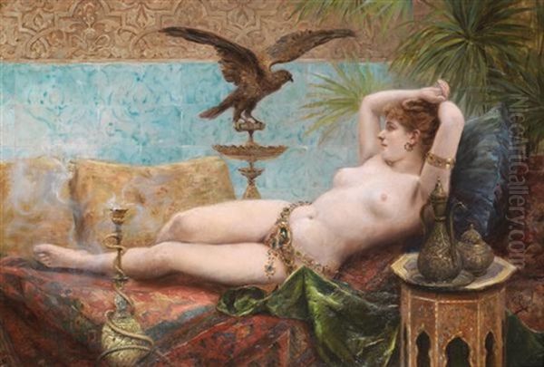 La Belle Odalisque Oil Painting by Clemente Pujol de Gustavino