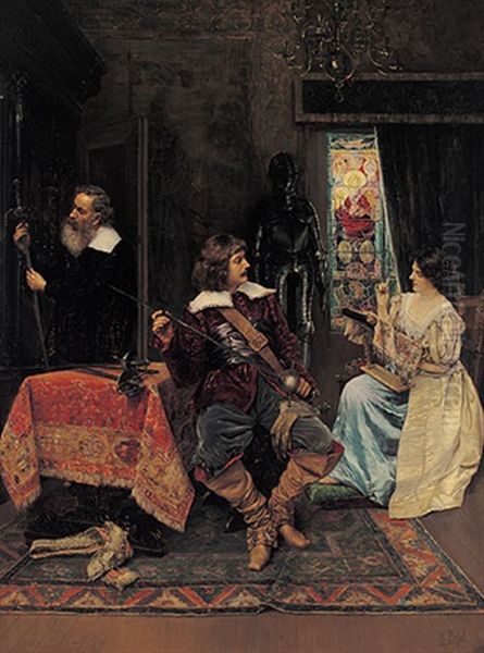 Junger Musketier Pruft Kritisch Die Klinge Eines Degens Oil Painting by Clemente Pujol de Gustavino