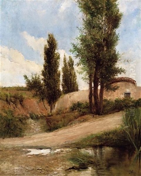 Landstrase In Katalanischer Landschaft Oil Painting by Clemente Pujol de Gustavino