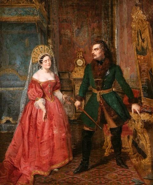 El Zar Pedro I El Grande Rompiendo Un Espejo Ante Su Esposa Catalina by Alexandre Abel Denis de Pujol