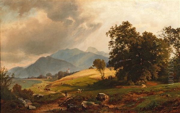 Scene Of Lake Kochel Oil Painting by Johann Gottfried Pulian