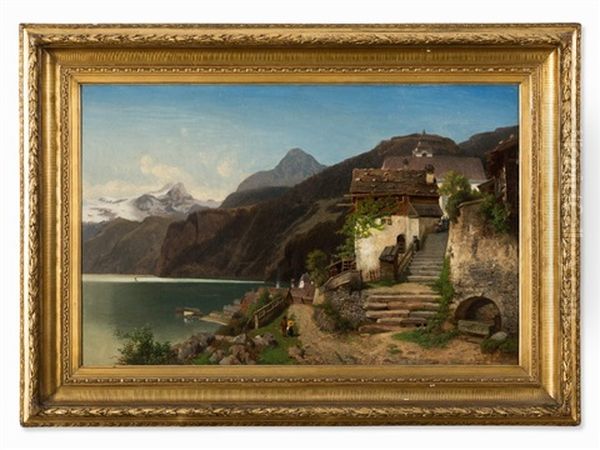 Lake Hallstatt Oil Painting by Johann Gottfried Pulian