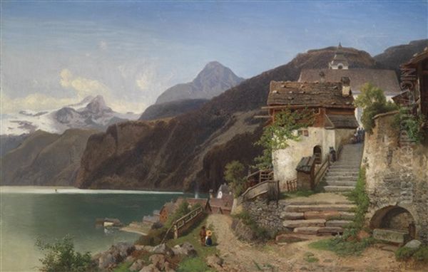 Motiv Vom Hallstatter See Oil Painting by Johann Gottfried Pulian