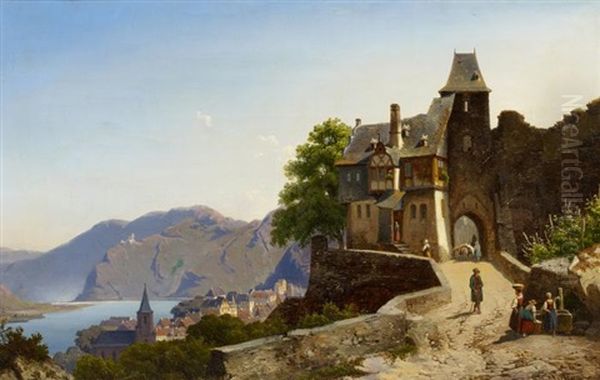 Landschaft An Der Mosel Oil Painting by Johann Gottfried Pulian