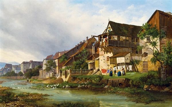 Ansicht Der Vorstadt In Meissen Oil Painting by Johann Gottfried Pulian