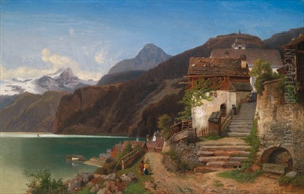 Motiv Aus Hallstatt Oil Painting by Johann Gottfried Pulian