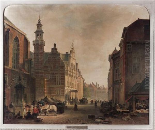 The City Marketplace Oil Painting by Johann Gottfried Pulian