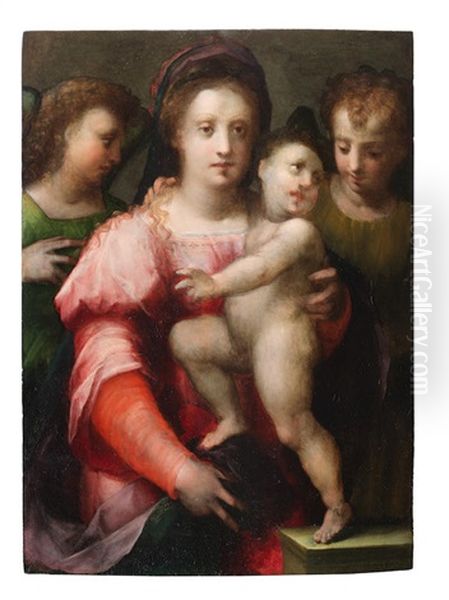 The Madonna And Child With Attendant Angels Oil Painting by Domenico Puligo