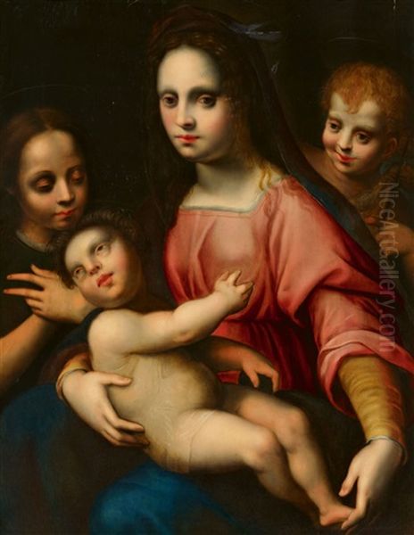 The Virgin And Child With John The Baptist And An Angel by Domenico Puligo