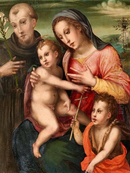 Madonna Mit Dem Jesusknaben, Johannes Und Dem Heiligen Antonius Von Padua Oil Painting by Domenico Puligo