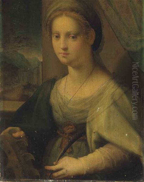 Portrait Of A Lady As Saint Catherine Of Alexandria Oil Painting by Domenico Puligo