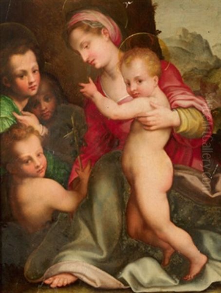 Madonna Mit Jesuskind, Dem Johannesknaben Und Zwei Weiteren Knaben Im Hintergrund, Madonna Con Bambino E San Giovannino Oil Painting by Domenico Puligo