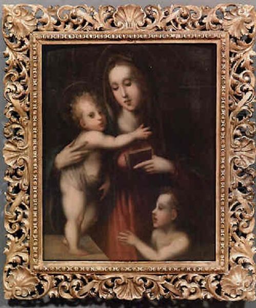 Madonna, Bimbo E San Giovannino Oil Painting by Domenico Puligo