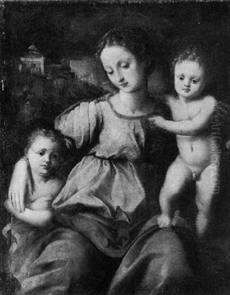 Madonna Mit Kind Und Johannesknaben Oil Painting by Domenico Puligo