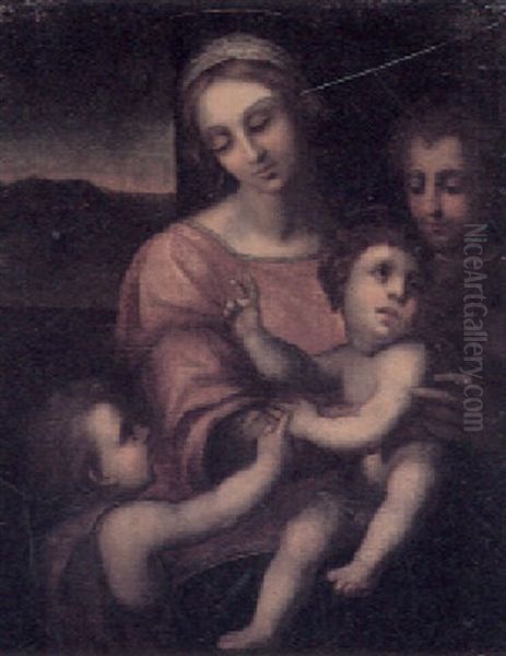 Madonna And Child With St. John And Male Saint Oil Painting by Domenico Puligo