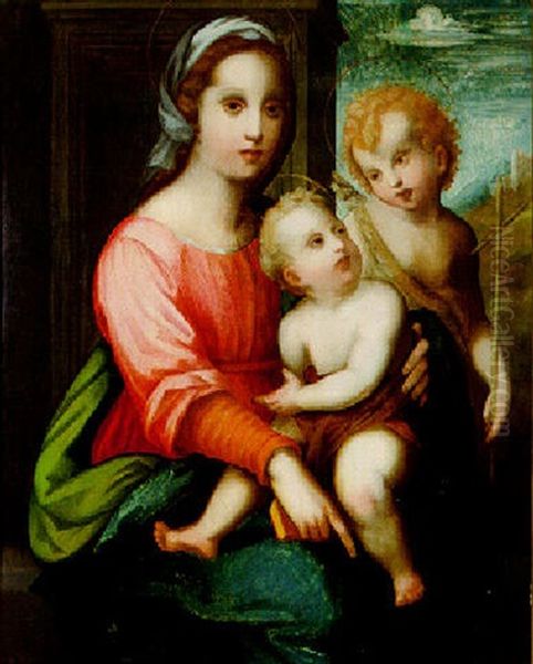 Madonna Con Bambino E San Giovannino Oil Painting by Domenico Puligo