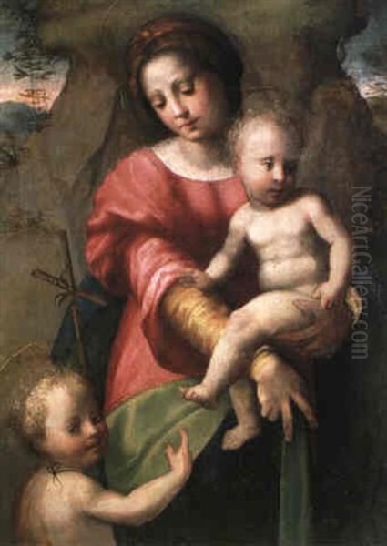 Maria Mit Jesus Und Johannesknabe Oil Painting by Domenico Puligo