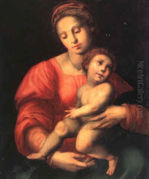 Madonna Mit Kind (die Frontal Gegebene Madonna Blickt Wie   Gedankenverloren Nach Links...) Oil Painting by Domenico Puligo