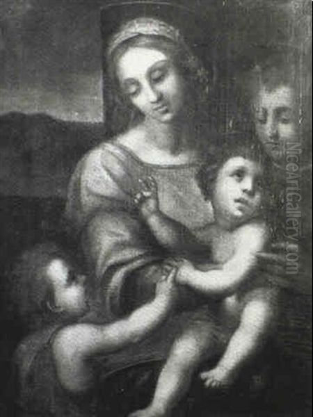 The Madonna And Child With The Infant St. John, A Landscape Background Oil Painting by Domenico Puligo