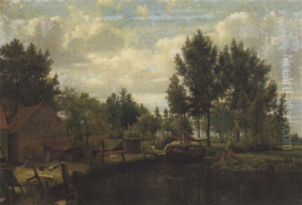 A Moment Of Calm On The River Oil Painting by Louis Pulinckx