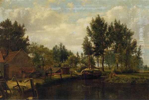 A Moment Of Calm On The River Oil Painting by Louis Pulinckx