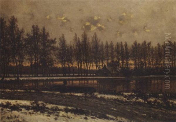 First Snow Oil Painting by Louis Pulinckx