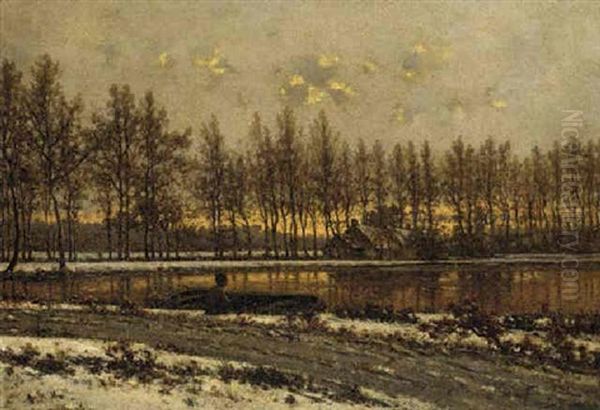 First Snow Oil Painting by Louis Pulinckx