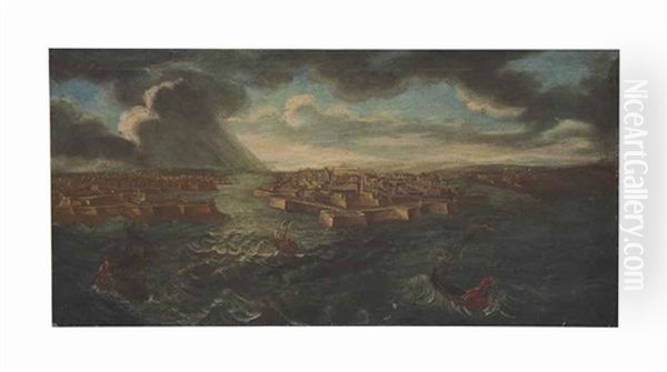 View Of The Port Of Valetta, Malta Oil Painting by Alberto Pullicino