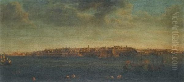 A View Of Valletta From The Grand Harbour, Taken From Castel Sant'angelo (+ 6 Others; 7 Works) Oil Painting by Alberto Pullicino