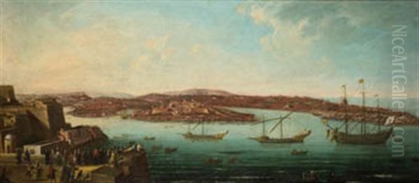 Malta, Vista De La Valetta Y El Fuerte Manoel Oil Painting by Alberto Pullicino