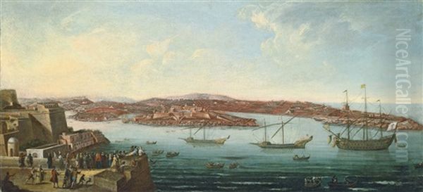 A View Of Marsamxett Harbour, Valletta Oil Painting by Alberto Pullicino