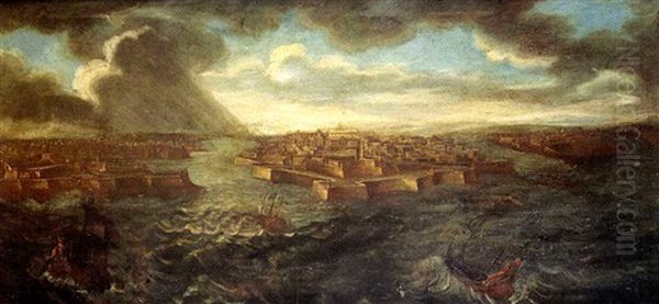 Vue Du Port De La Valette Oil Painting by Alberto Pullicino