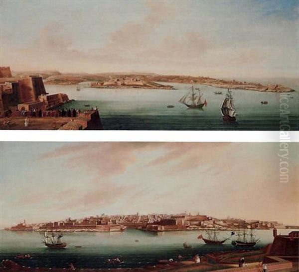 View Of Valetta From Marsamxett Harbour Taken From Fort Manoel Oil Painting by Alberto Pullicino