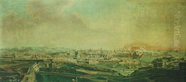 A View Of Birgu, Senglea, And The Sta Margherita Lines From The Cottonera (zabbar) Gate Leading To The Salvador, Valletta, Malta Oil Painting by Alberto Pullicino